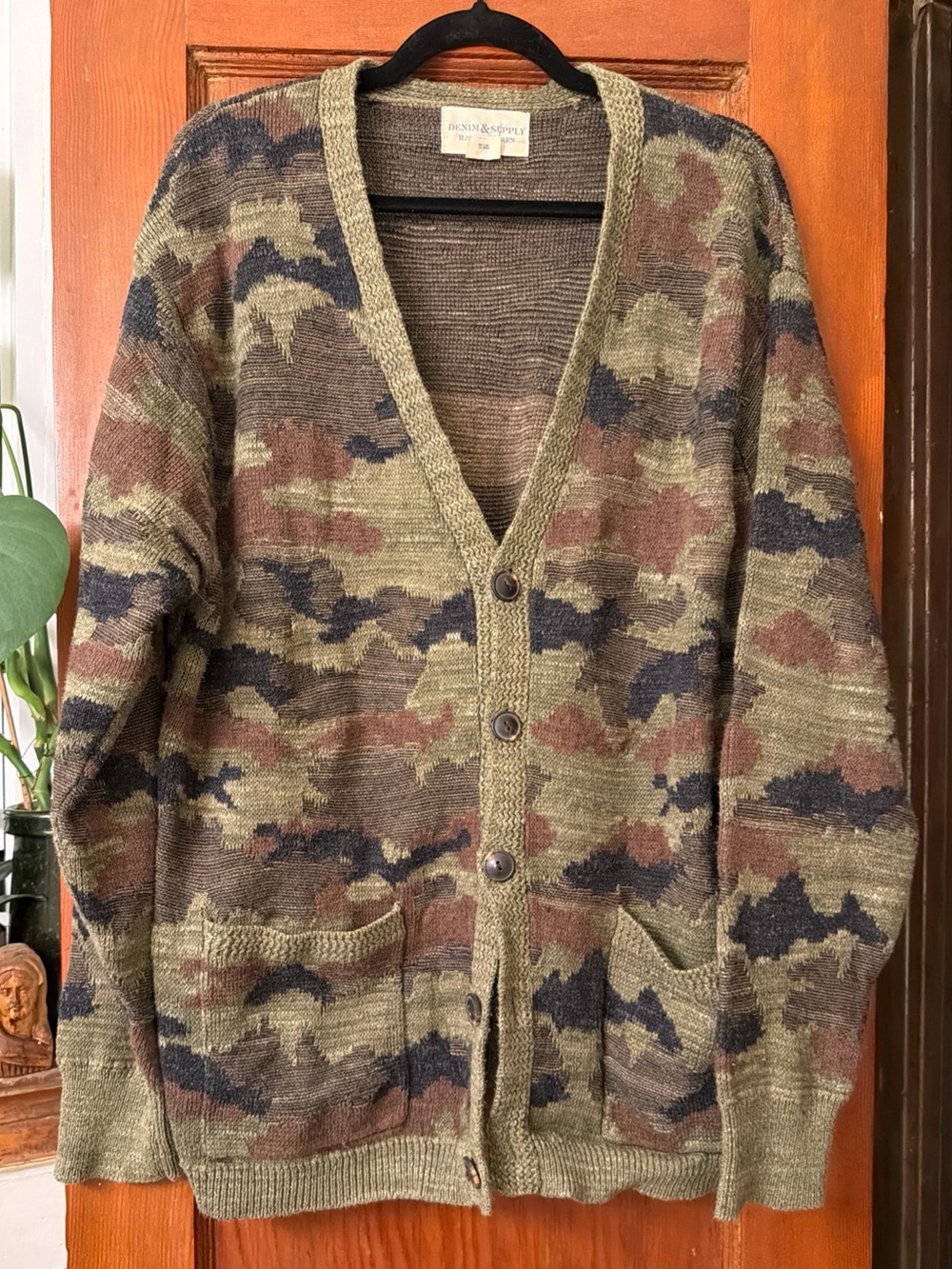 Denim & Supply Ralph Lauren Camouflage Knit Textured Cardigan Size XL Made Japan